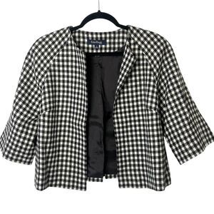 Evan-Picone Black & White Checked Cropped Open Blazer Jacket Sz PM